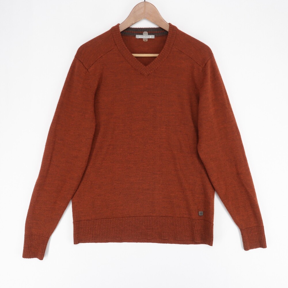 Smartwool Kiva Ridge Sweater Mens M Burnt Orange V Neck Merino Wool Blend